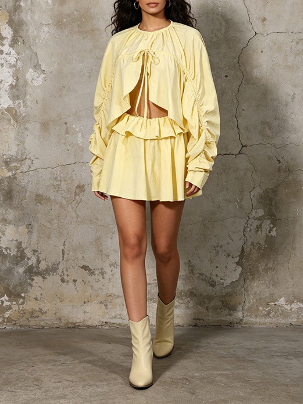 Michell Yellow Long Sleeve Two-Piece Set - OWNCI