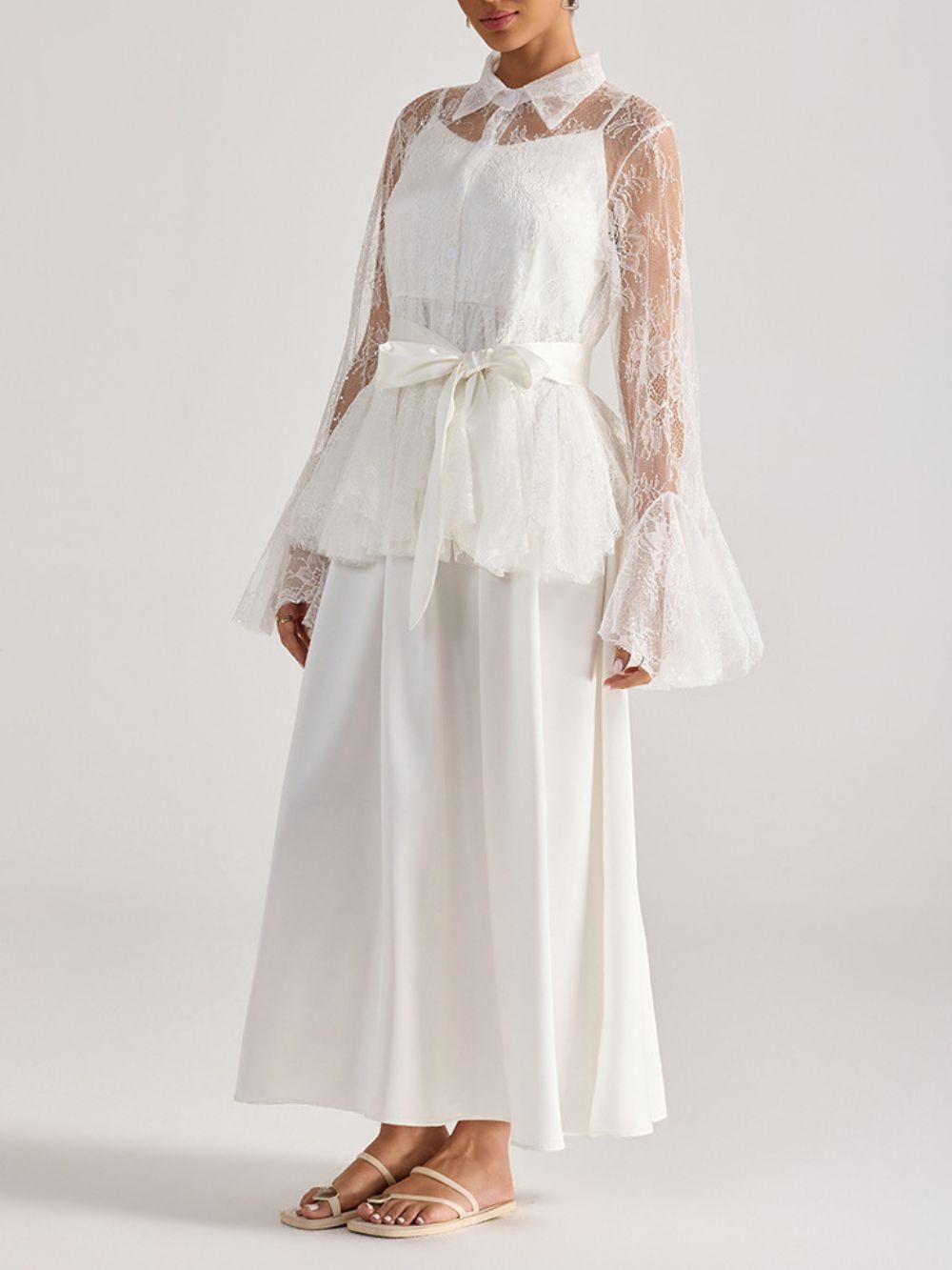 Miori White Lace Top & Maxi Dress Set - OWNCI