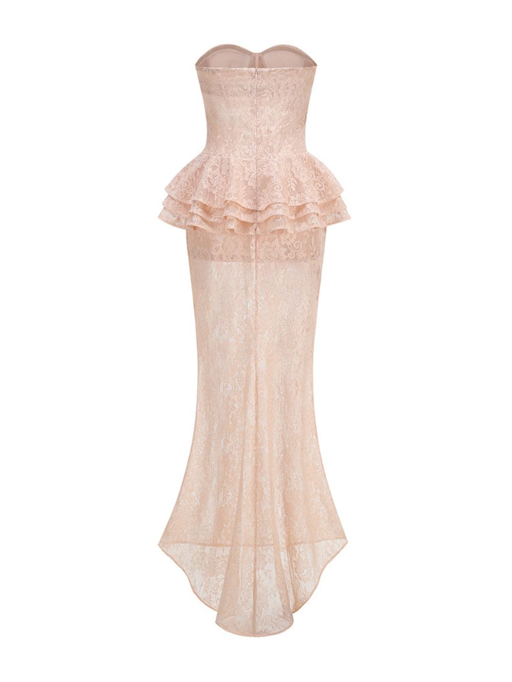 Strapless Nude Peplum Maxi Dress Nude Pink - OWNCI Strapless Nude Peplum Maxi Dress Nude Pink - OWNCI
