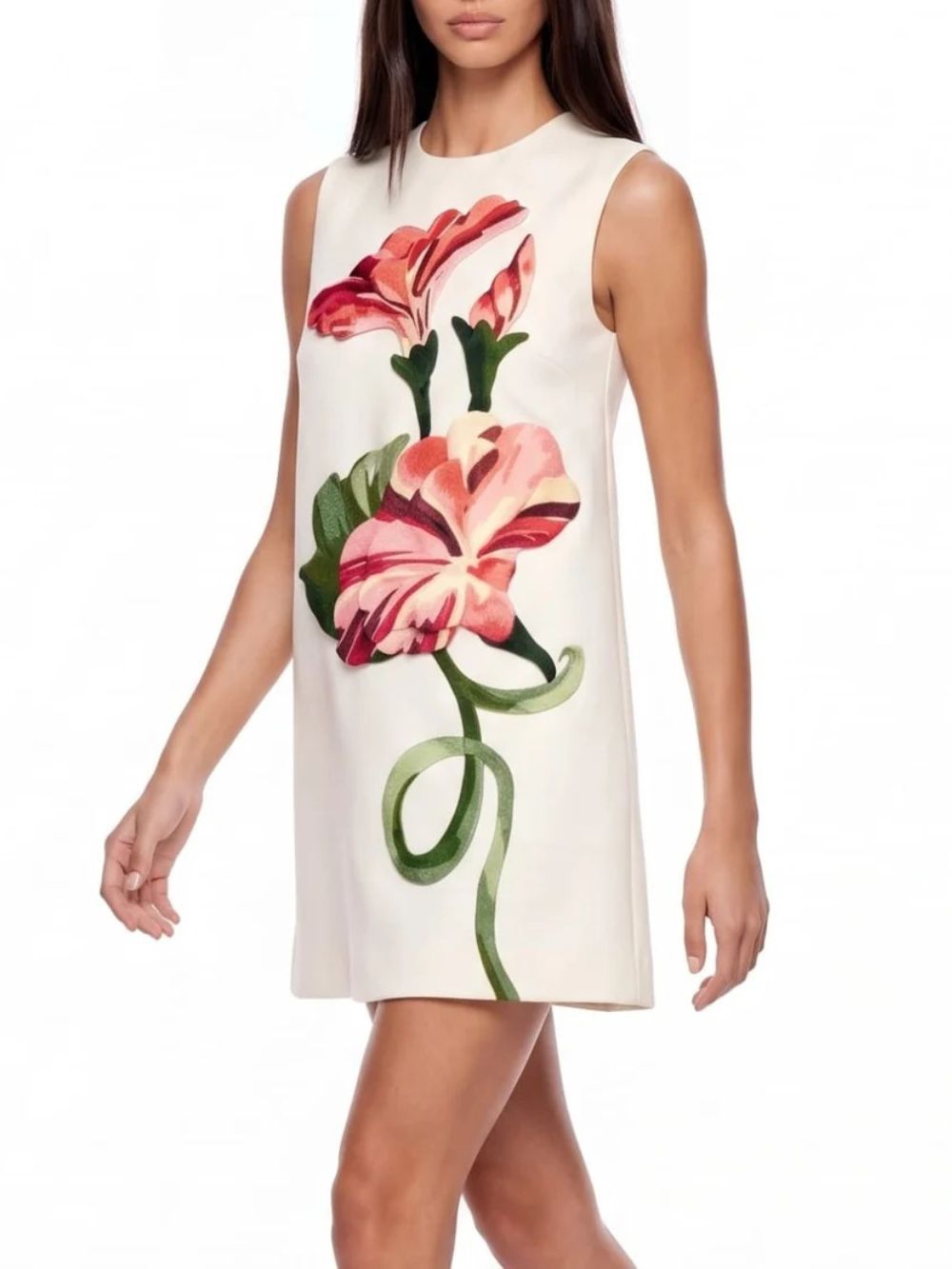 Exvila Floral Sleeveless Mini Dress In White - OWNCI