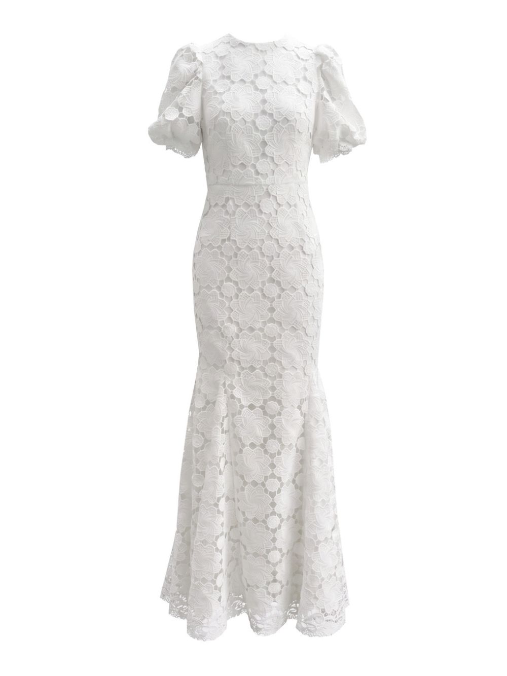 Short Sleeve Floral Crochet Mermaid Maxi Dress White - OWNCI Short Sleeve Floral Crochet Mermaid Maxi Dress White - OWNCI
