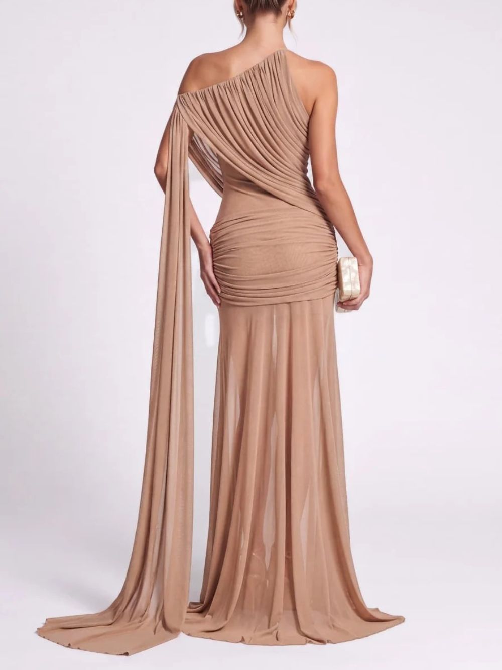 Faskel Ruched Split Maxi Dress In Coffee - OWNCI