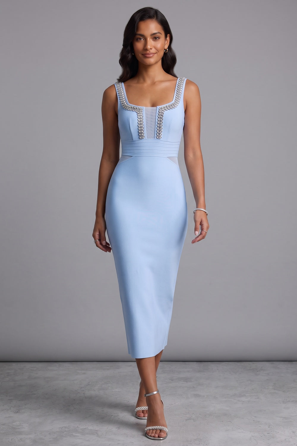 Light Blue Heavy Bandage Sheath Dress - OWNCI