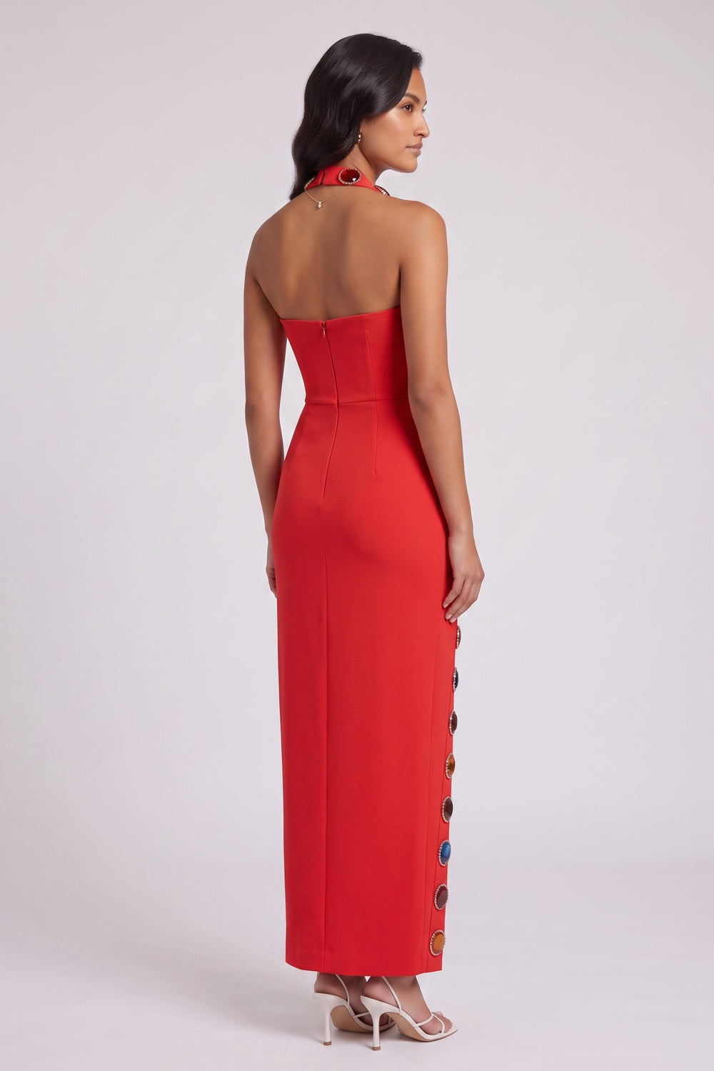Red Heavy Stretch Crepe Column Dress - OWNCI