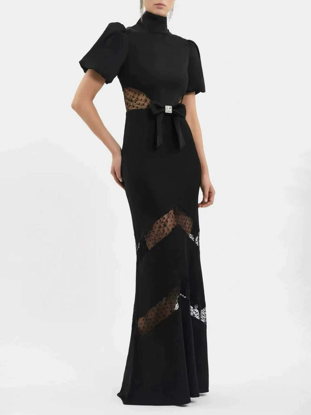 Milene Black Puff-Sleeve Bow Maxi Dress - OWNCI Milene Black Puff-Sleeve Bow Maxi Dress - OWNCI