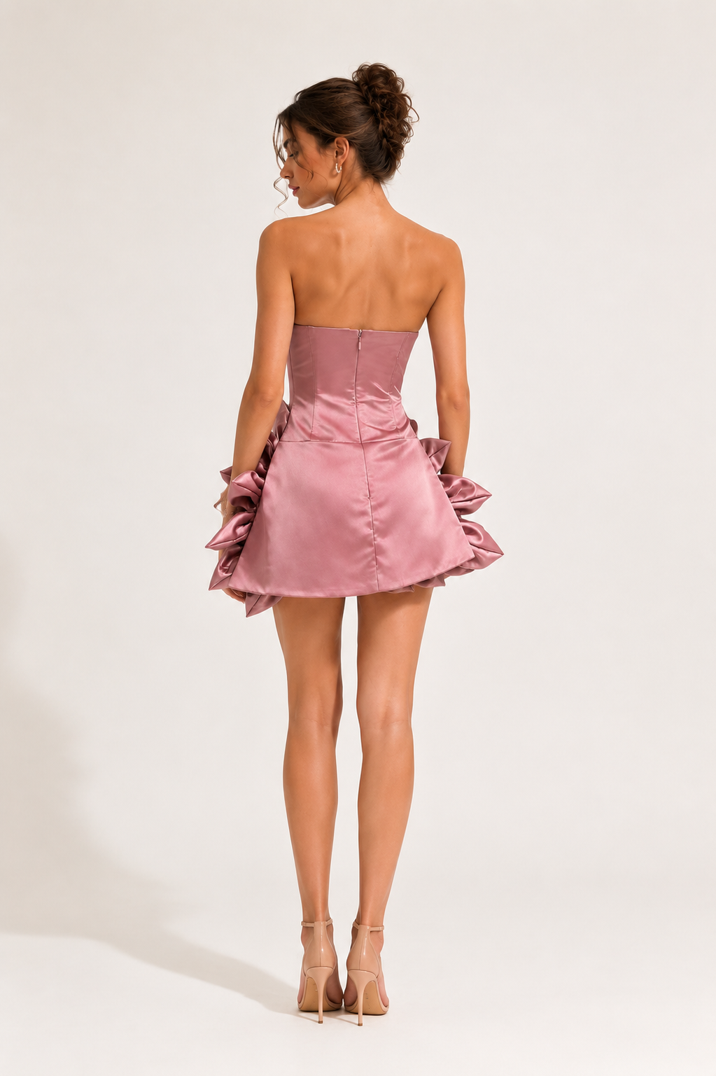 Strapless 3D Floral Satin Mini Dress - OWNCI Strapless 3D Floral Satin Mini Dress - OWNCI