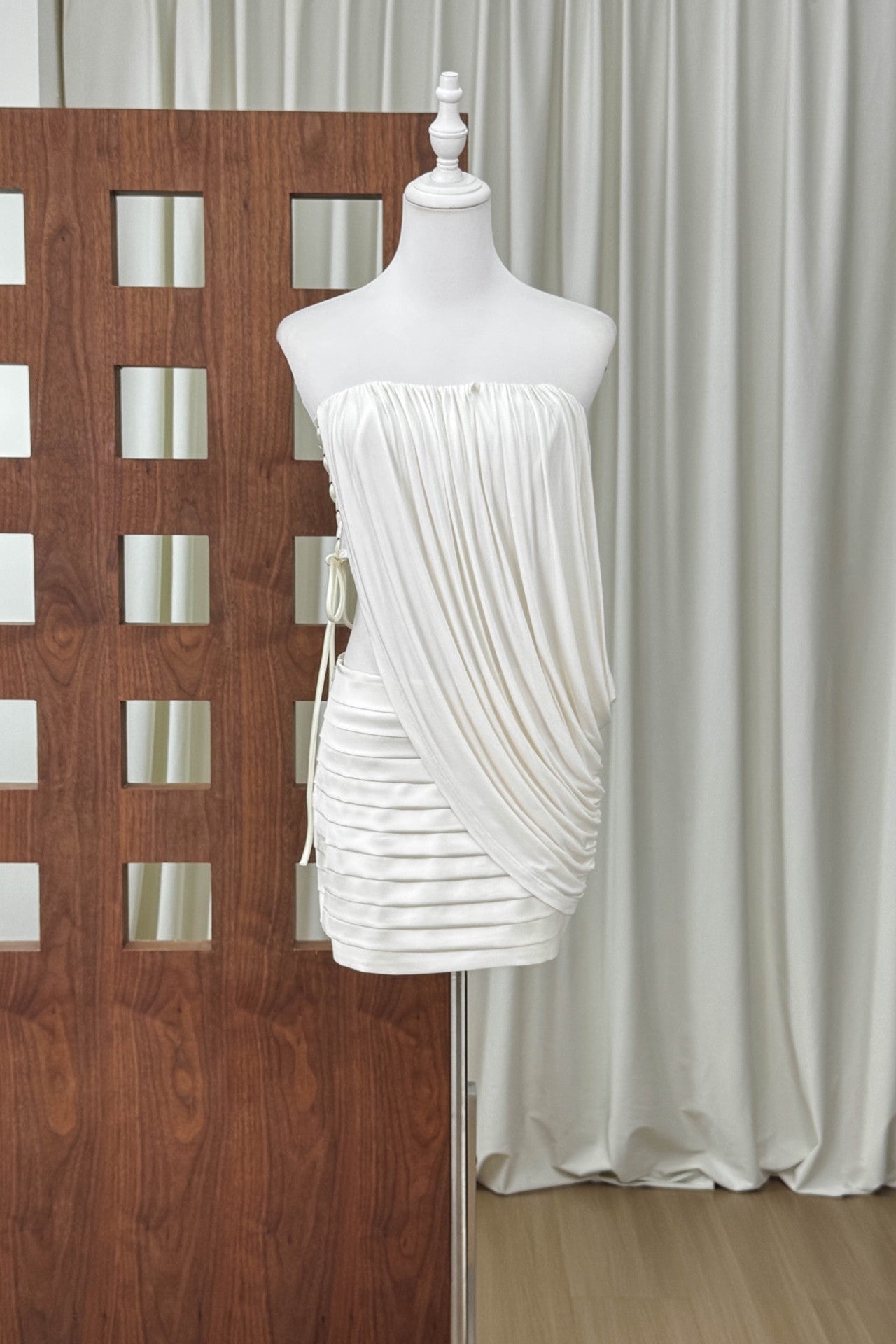 White Stretch Jersey Fitted Skirt with Draped Asymmetrical Top Two-Piece Set - OWNCI White Stretch Jersey Fitted Skirt with Draped Asymmetrical Top Two-Piece Set - OWNCI
