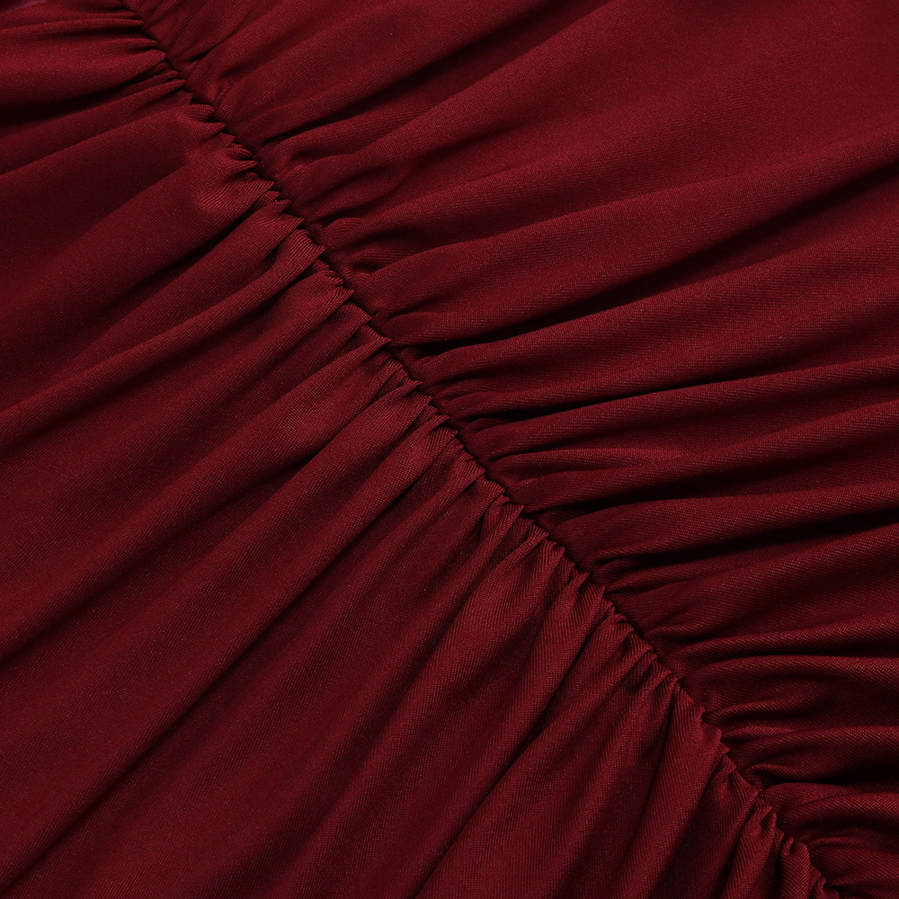 Long Sleeve Draped Bustier Maxi Dress Burgundy - OWNCI