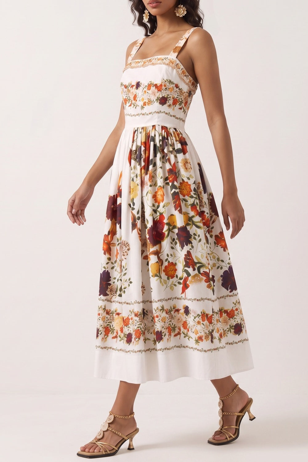 Wide Strap Floral Print Midi Dress - OWNCI Wide Strap Floral Print Midi Dress - OWNCI