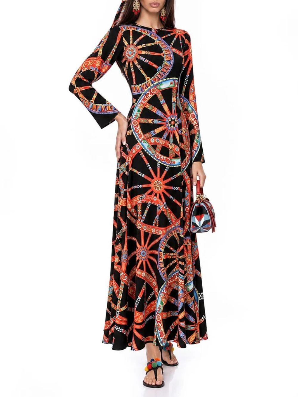 Tervik Long Sleeve Printed Maxi Dress - OWNCI Tervik Long Sleeve Printed Maxi Dress - OWNCI