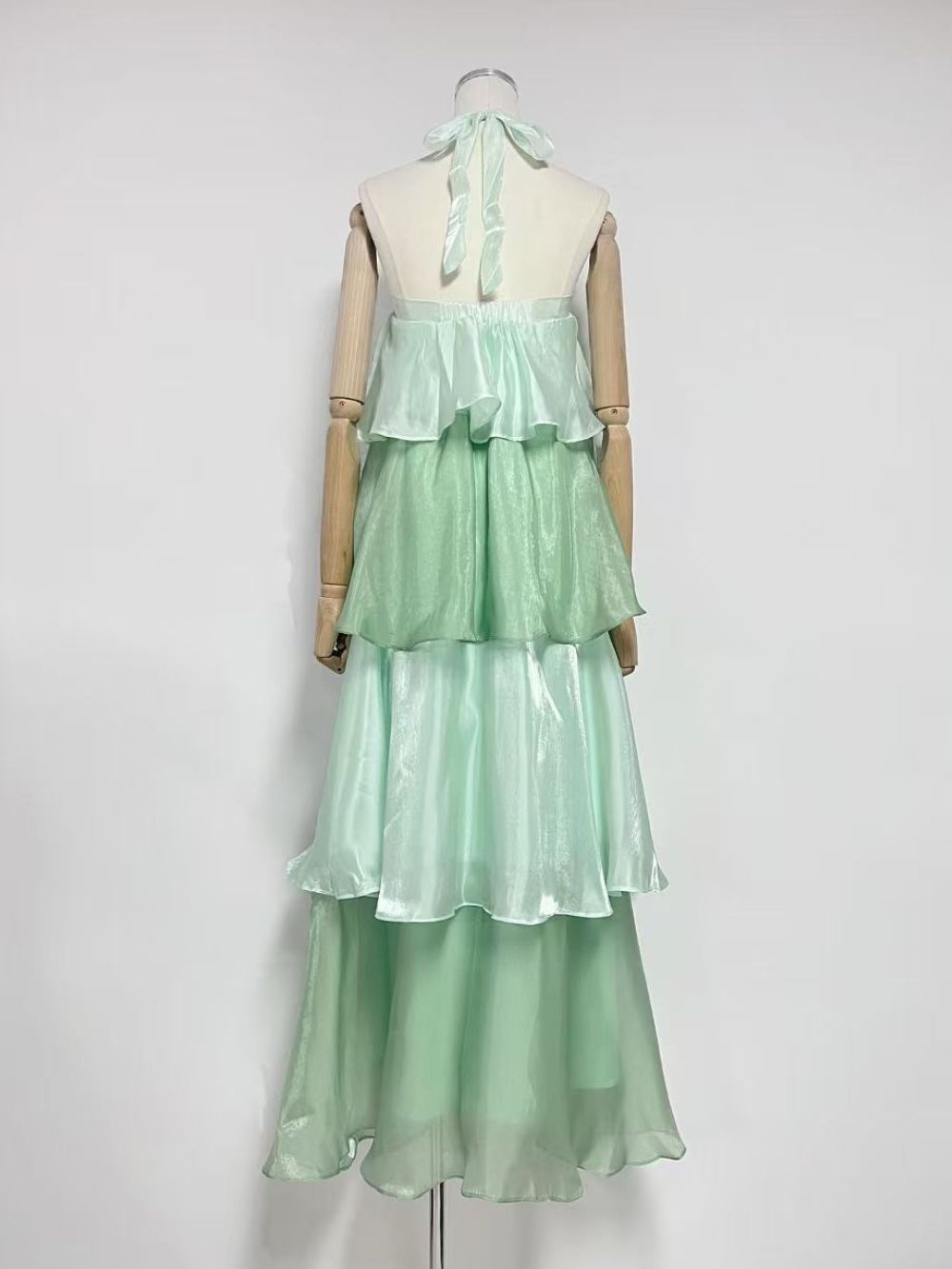 Melani Green Halter Layered Maxi Dress - OWNCI