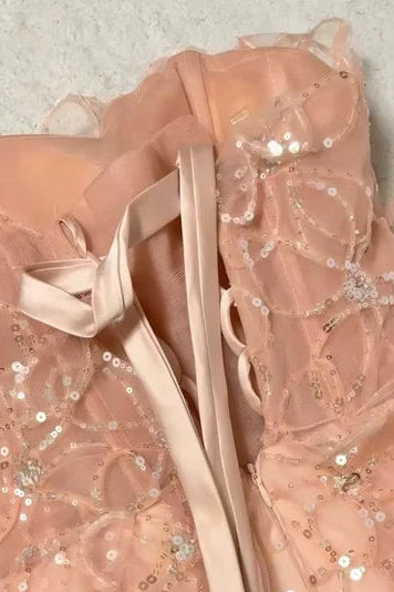 Nude Beaded Strapless Maxi Dress - OWNCI