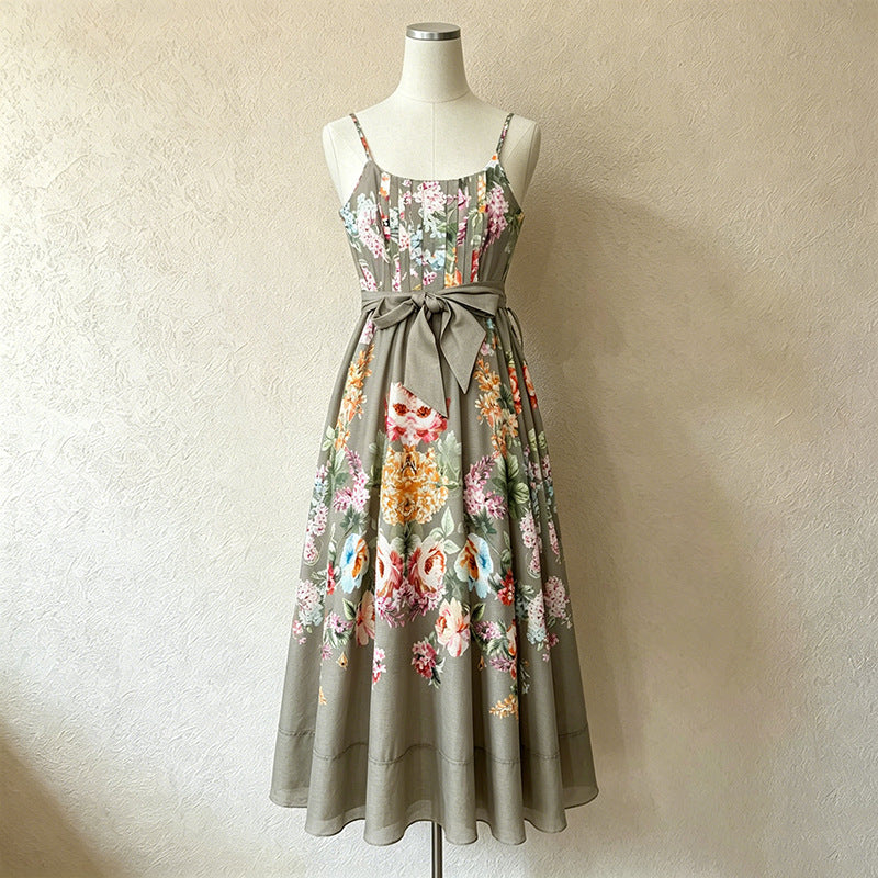 Taupe Linen-Blend A-Line Floral Maxi Dress - OWNCI Taupe Linen-Blend A-Line Floral Maxi Dress - OWNCI