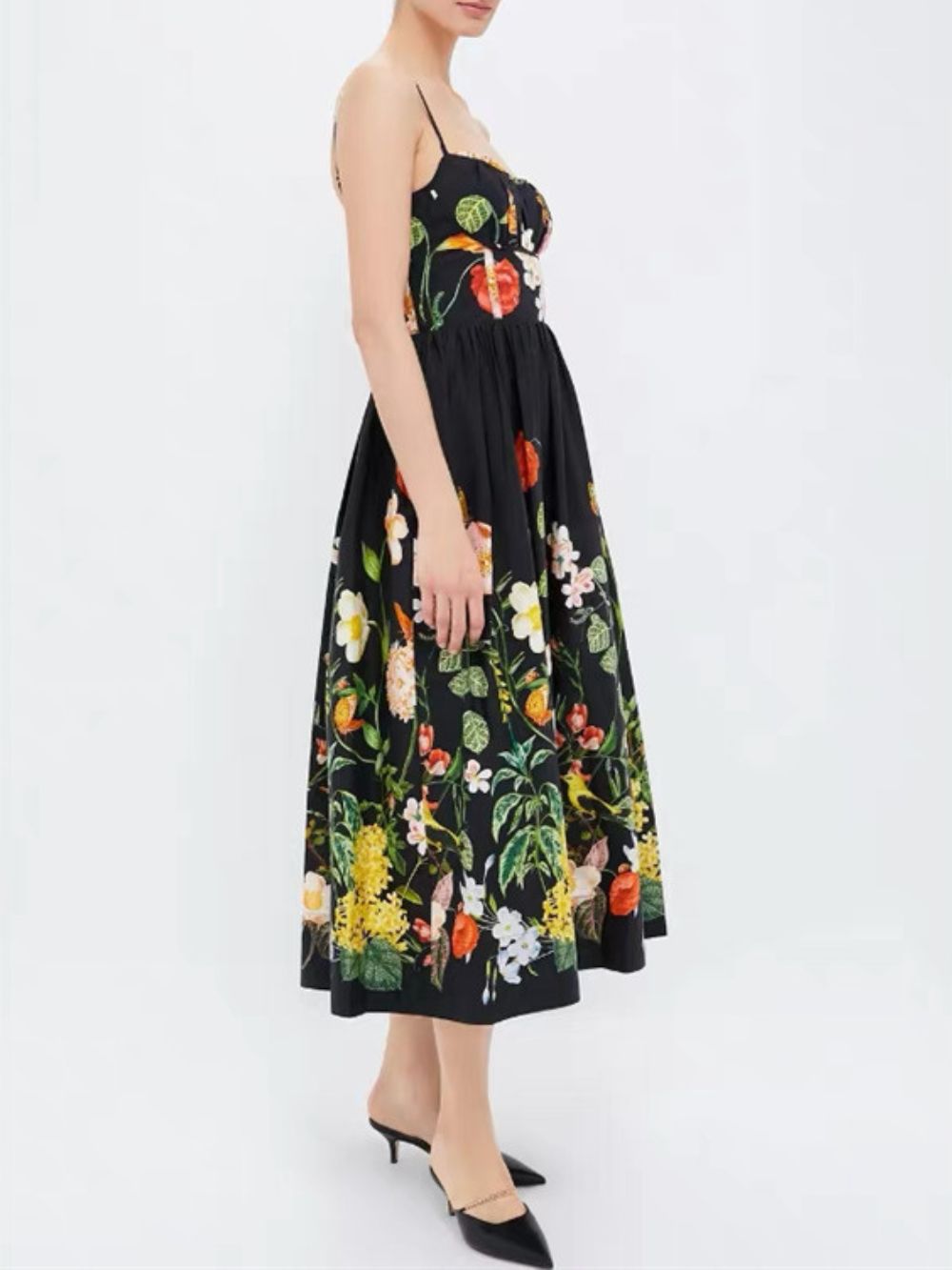 Meaza Black Spaghetti Printed Midi Dress - OWNCI Meaza Black Spaghetti Printed Midi Dress - OWNCI