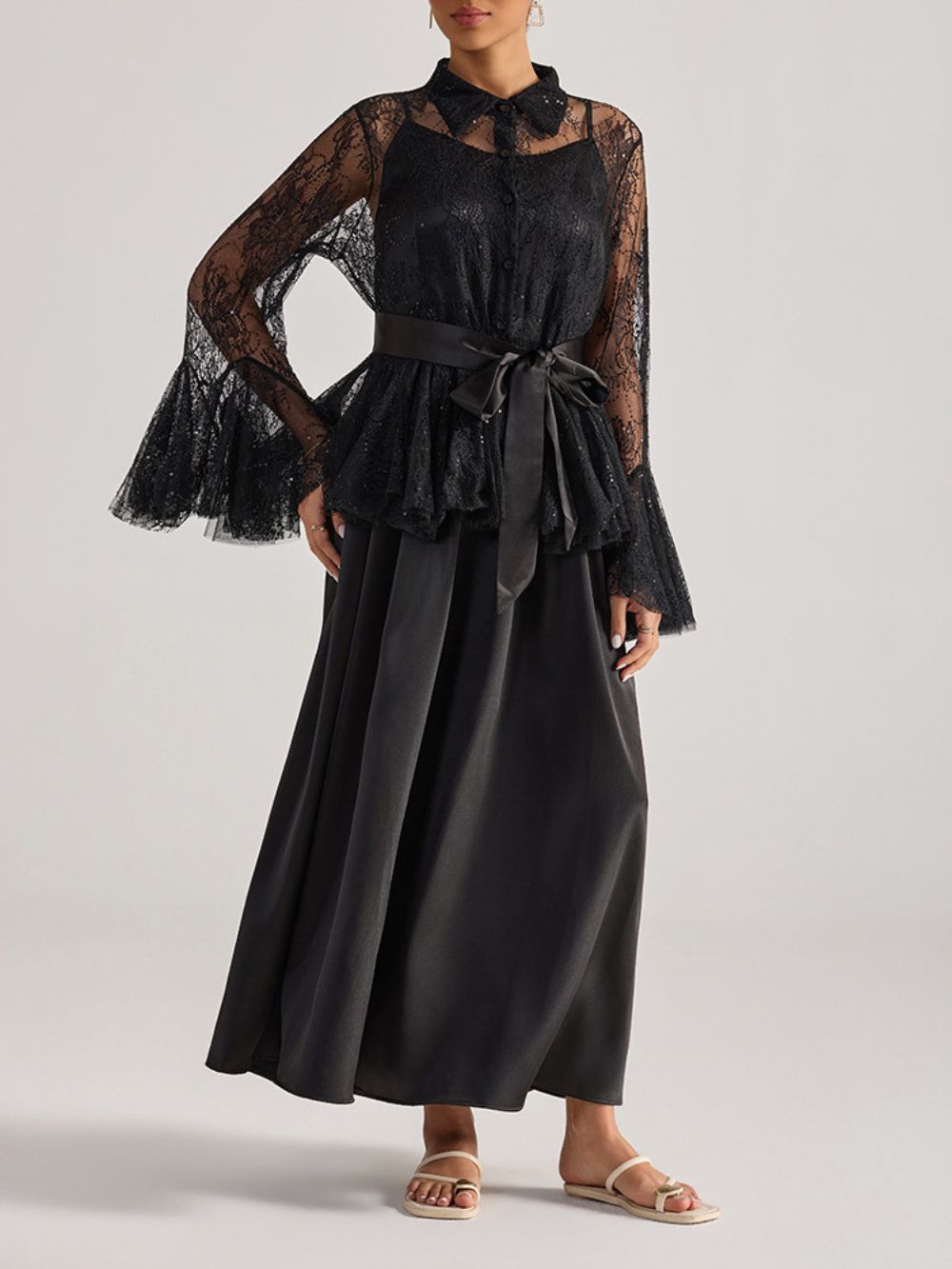 Miori Black Lace Top & Maxi Dress Set - OWNCI Miori Black Lace Top & Maxi Dress Set - OWNCI