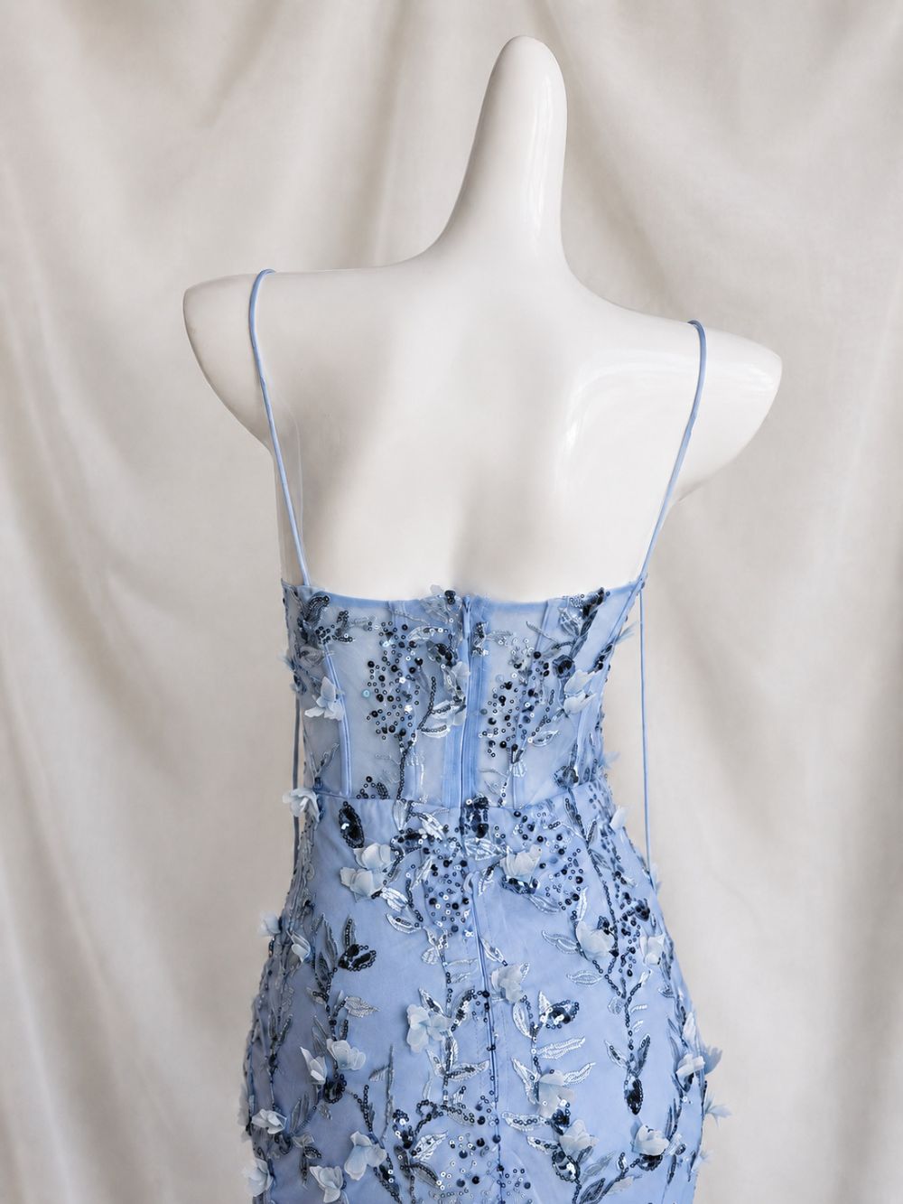 Floral Sequin Structured Bustier Maxi Dress Blue - OWNCI Floral Sequin Structured Bustier Maxi Dress Blue - OWNCI