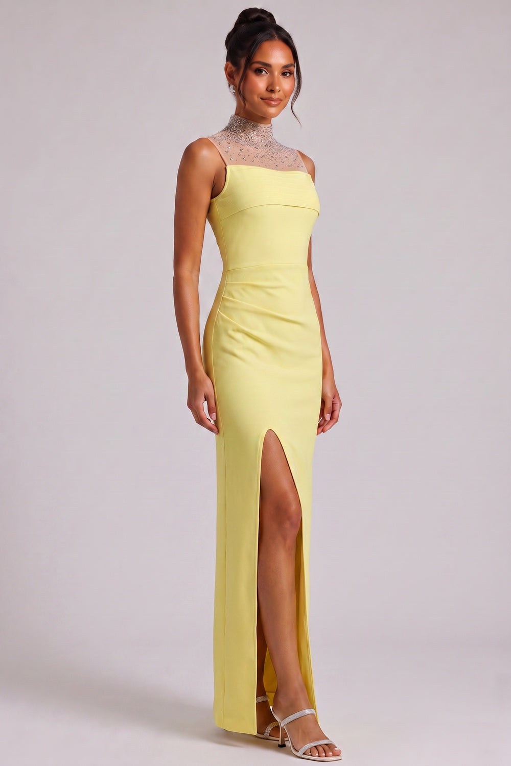 Yellow Beaded Neckline Maxi Dress - OWNCI