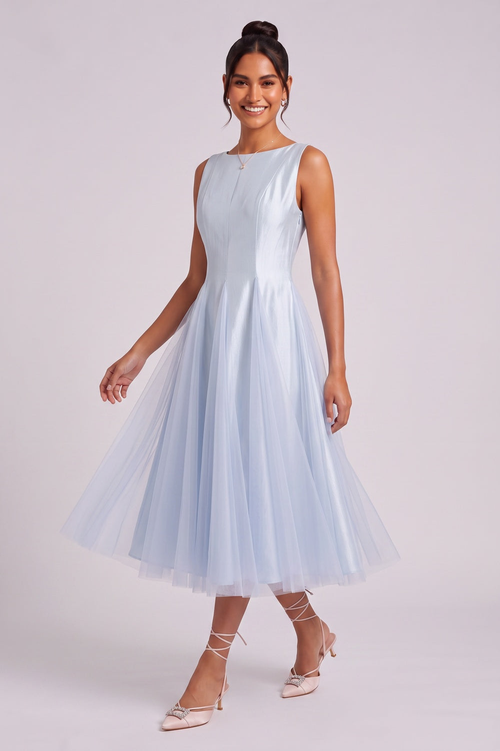 Light Blue Sleeveless Midi Dress - OWNCI Light Blue Sleeveless Midi Dress - OWNCI