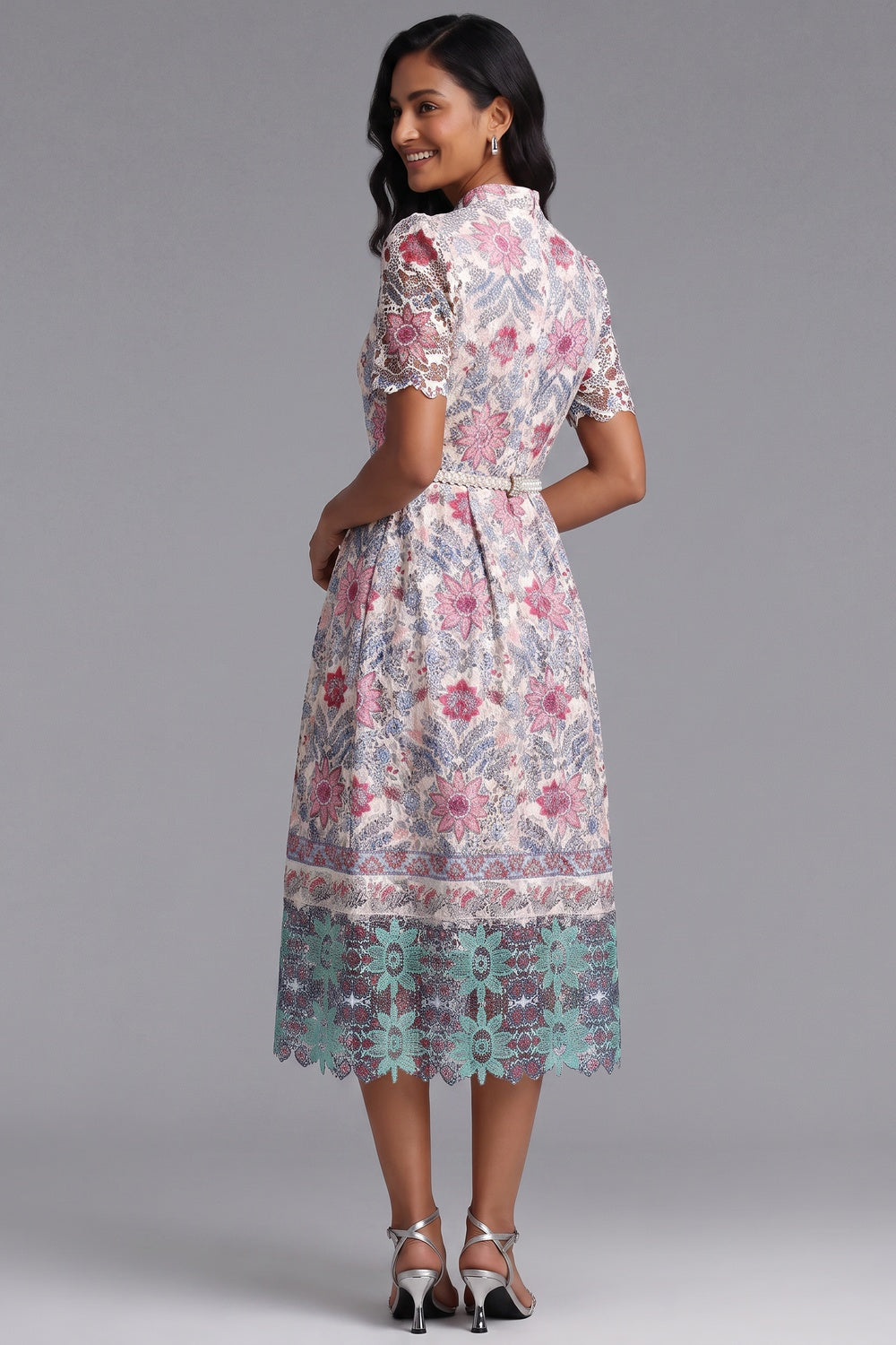Cream Guipure Lace A-Line Dress - OWNCI