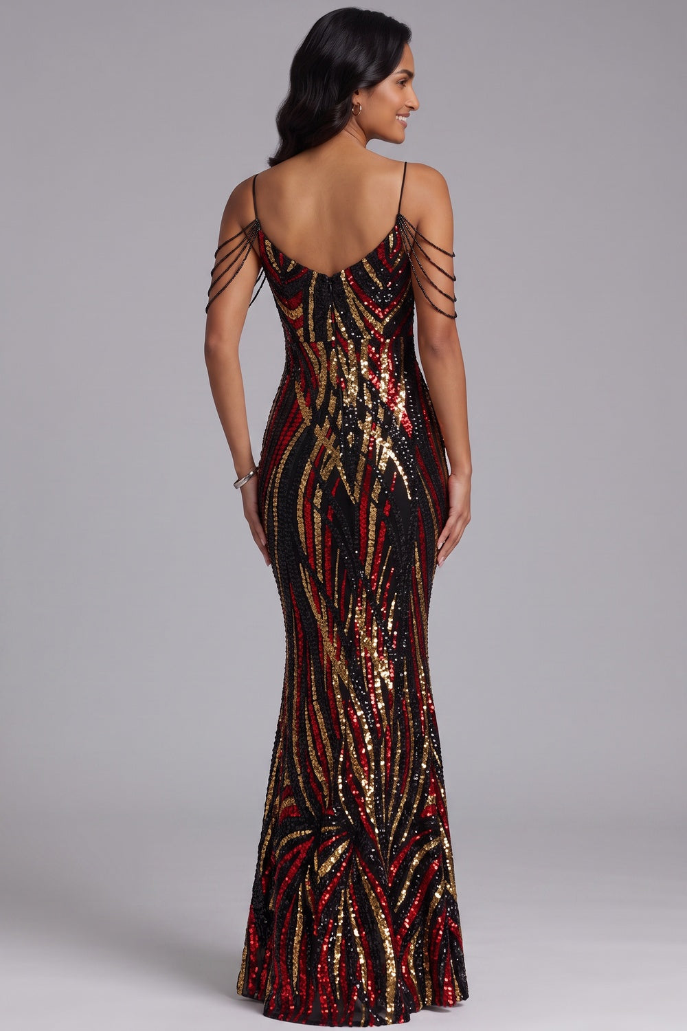 Sequin Cold Shoulder Floor-Length Gown - OWNCI Sequin Cold Shoulder Floor-Length Gown - OWNCI