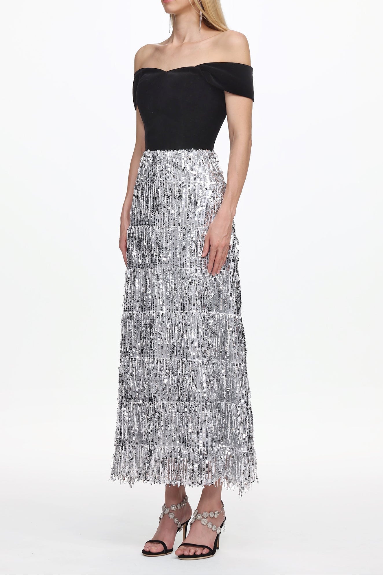 Merrit Off Shoulder Fringe Velvet Maxi Dress - OWNCI