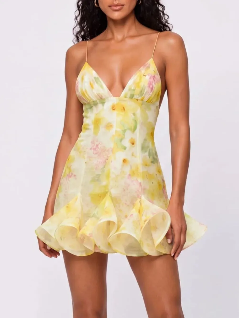 Brasken V Neck Floral Mini Dress - OWNCI Brasken V Neck Floral Mini Dress - OWNCI