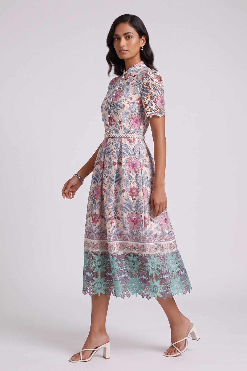Cream Guipure Lace A-Line Dress - OWNCI