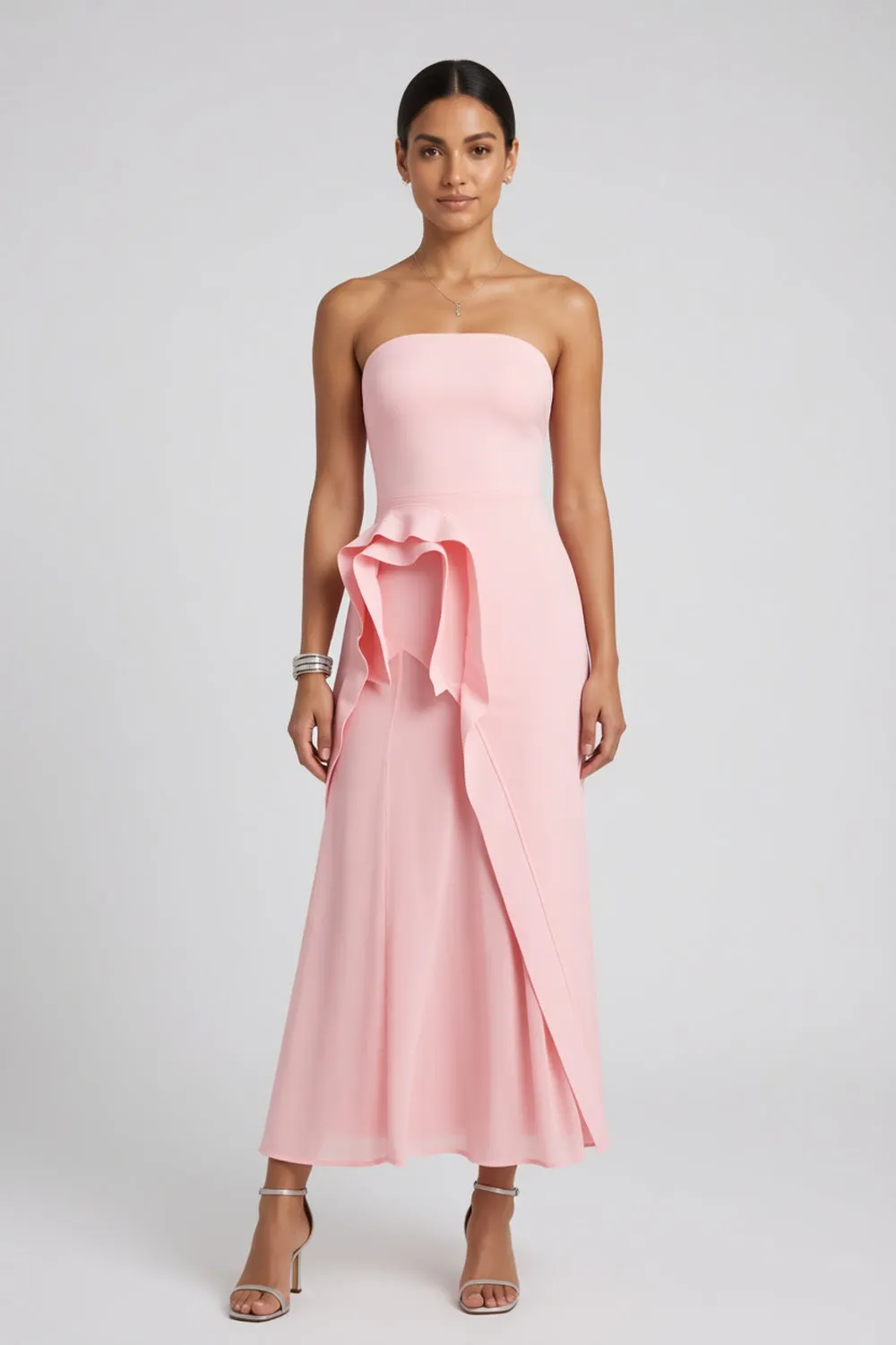 Light Pink Smooth structured fabric bodice Fitted bodice with A-line flared skirt Dress - OWNCI Light Pink Smooth structured fabric bodice Fitted bodice with A-line flared skirt Dress - OWNCI