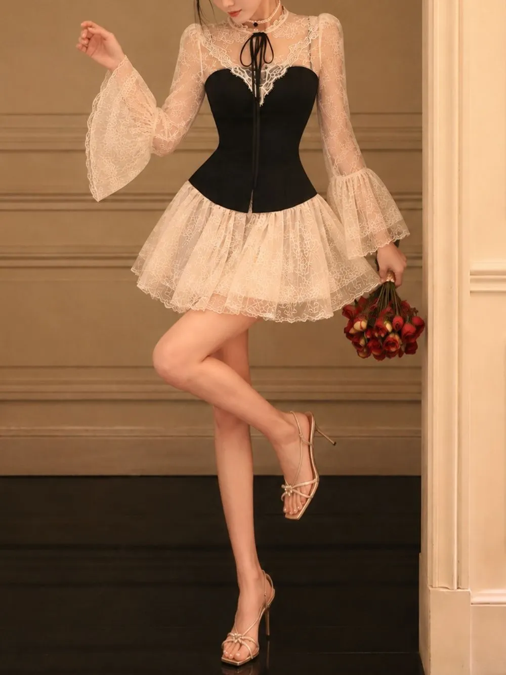 Maxie Lace Long Sleeve Mini Dress - OWNCI