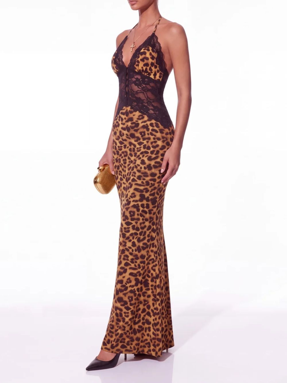 Vazvara V Neck Leopard Lace Maxi Dress - OWNCI Vazvara V Neck Leopard Lace Maxi Dress - OWNCI