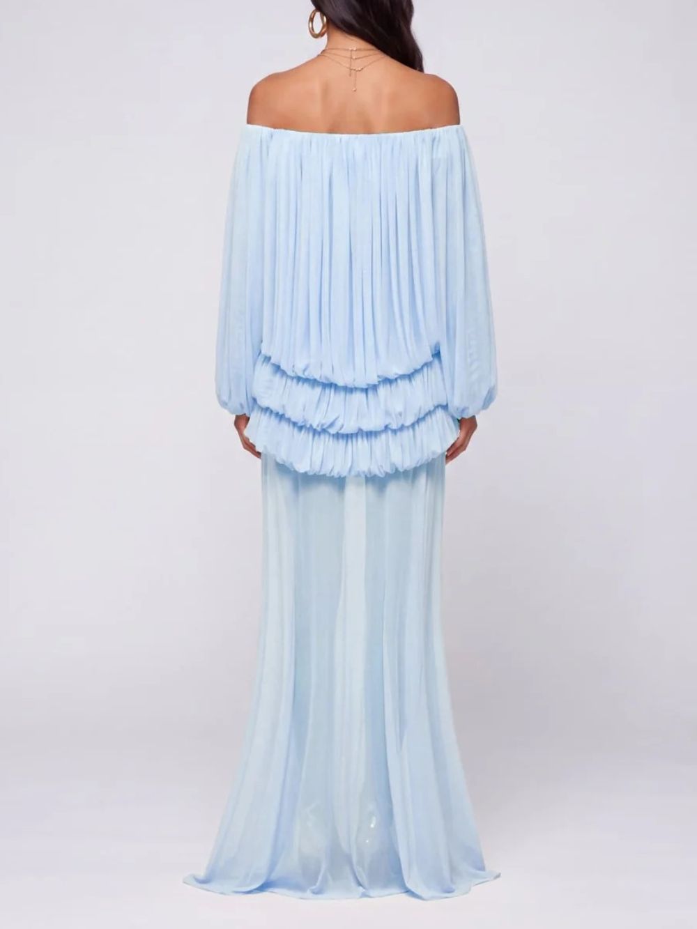 Gracja Off Shoulder Tiered Dress In Sky Blue - OWNCI
