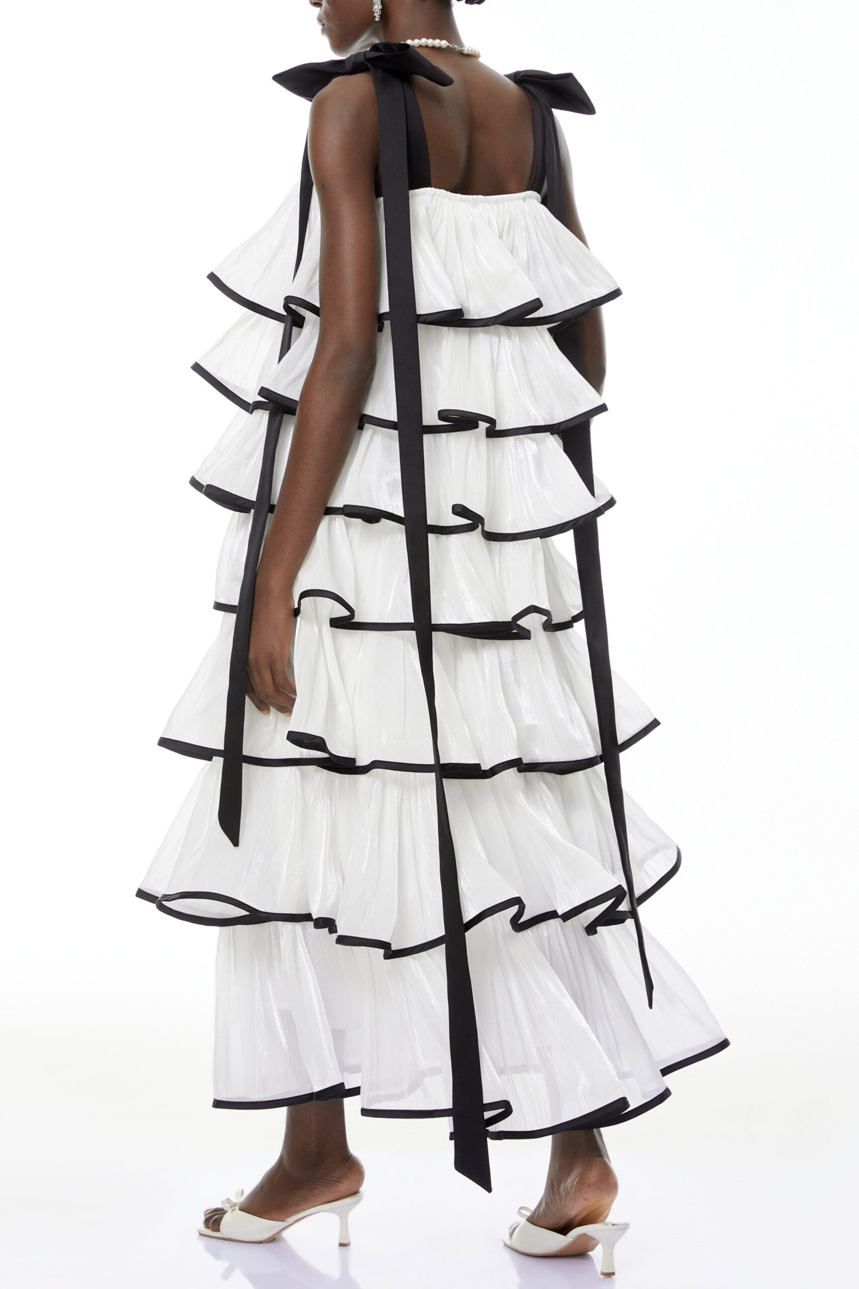 Mandy White Layer Ruffled Maxi Dress With Bows - OWNCI