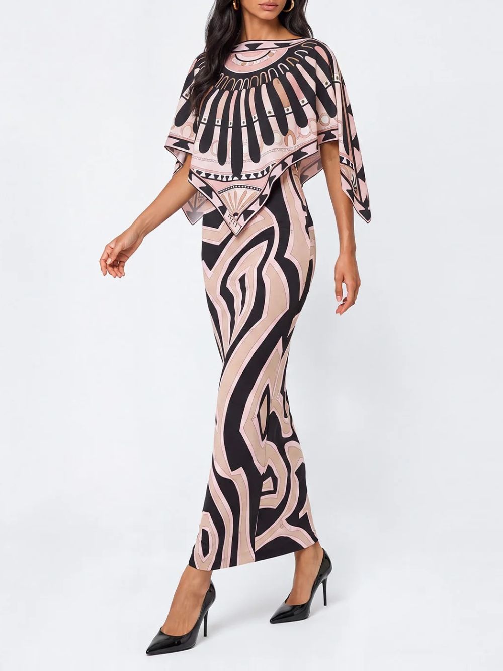 Hylora Cape Sleeve Split Printed Skirt Set - OWNCI Hylora Cape Sleeve Split Printed Skirt Set - OWNCI