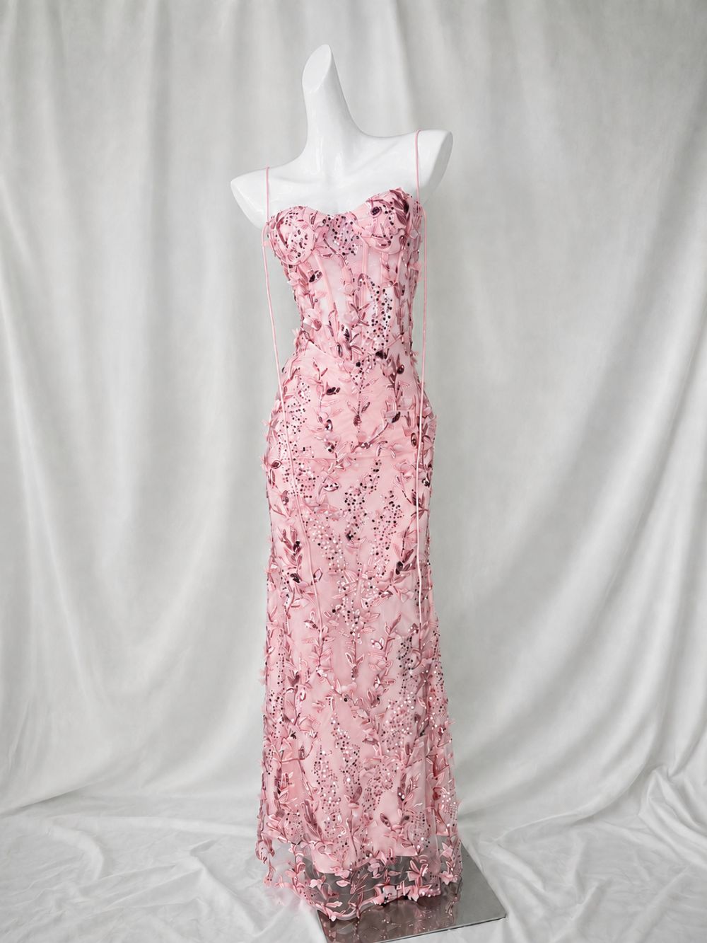 Floral Sequin Structured Bustier Maxi Dress Pink - OWNCI