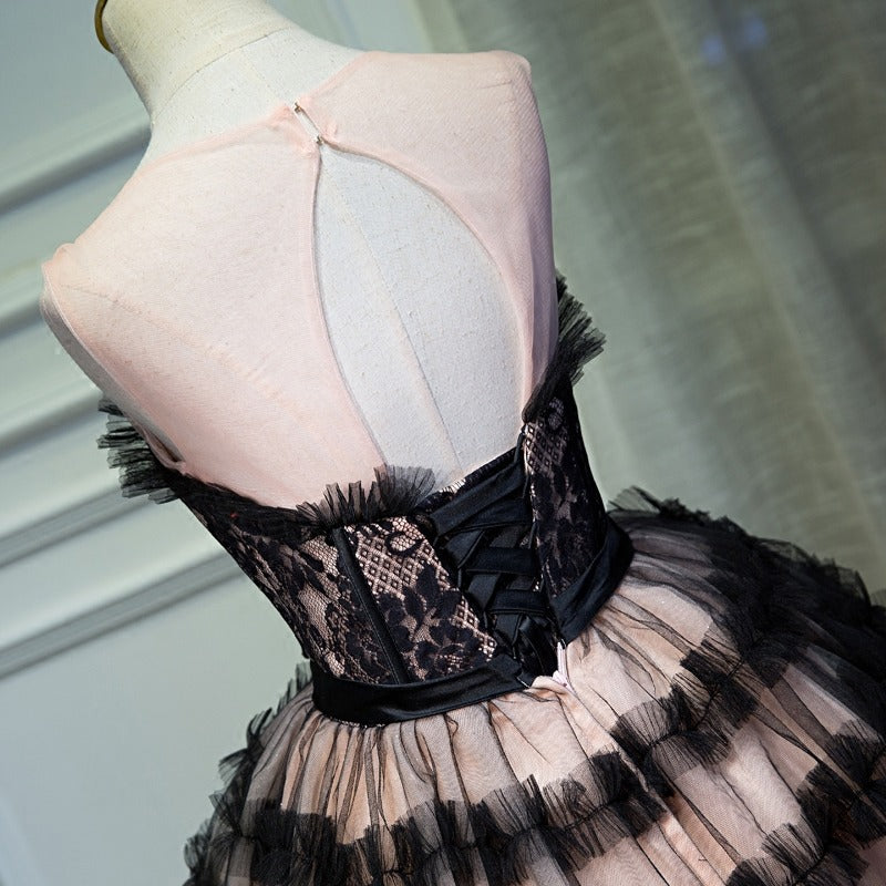 Lorraine Bow Lace Strapless Puffy Mini Dress In Black - OWNCI Lorraine Bow Lace Strapless Puffy Mini Dress In Black - OWNCI