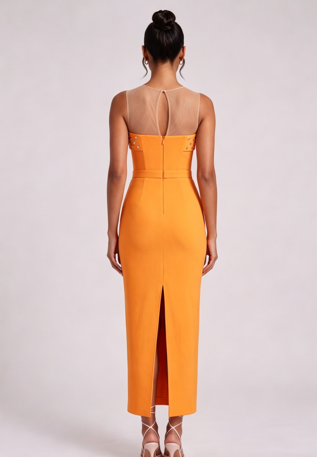 Orange Ruffle Embellished Midi Dress - OWNCI Orange Ruffle Embellished Midi Dress - OWNCI