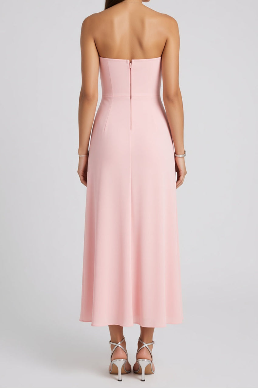 Light Pink Smooth structured fabric bodice Fitted bodice with A-line flared skirt Dress - OWNCI Light Pink Smooth structured fabric bodice Fitted bodice with A-line flared skirt Dress - OWNCI