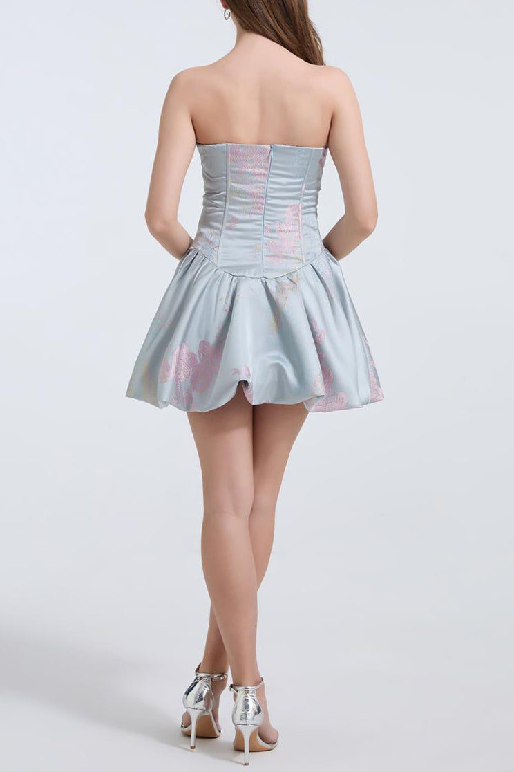 Lisa Jacquard Fishbone Bodice A-Line Mini Dress In Blue - OWNCI Lisa Jacquard Fishbone Bodice A-Line Mini Dress In Blue - OWNCI