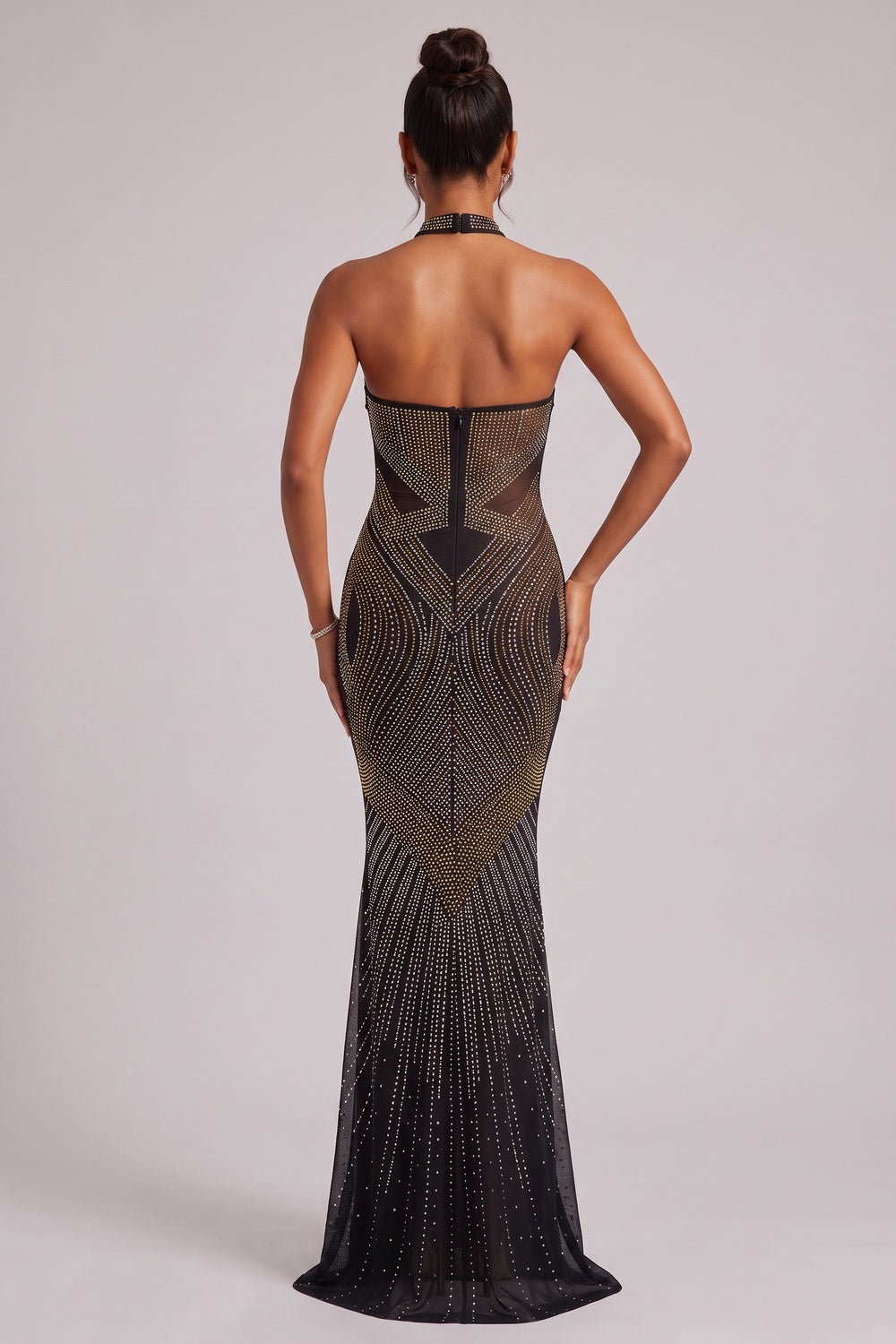 Black Embellished Mermaid Evening Gown - OWNCI