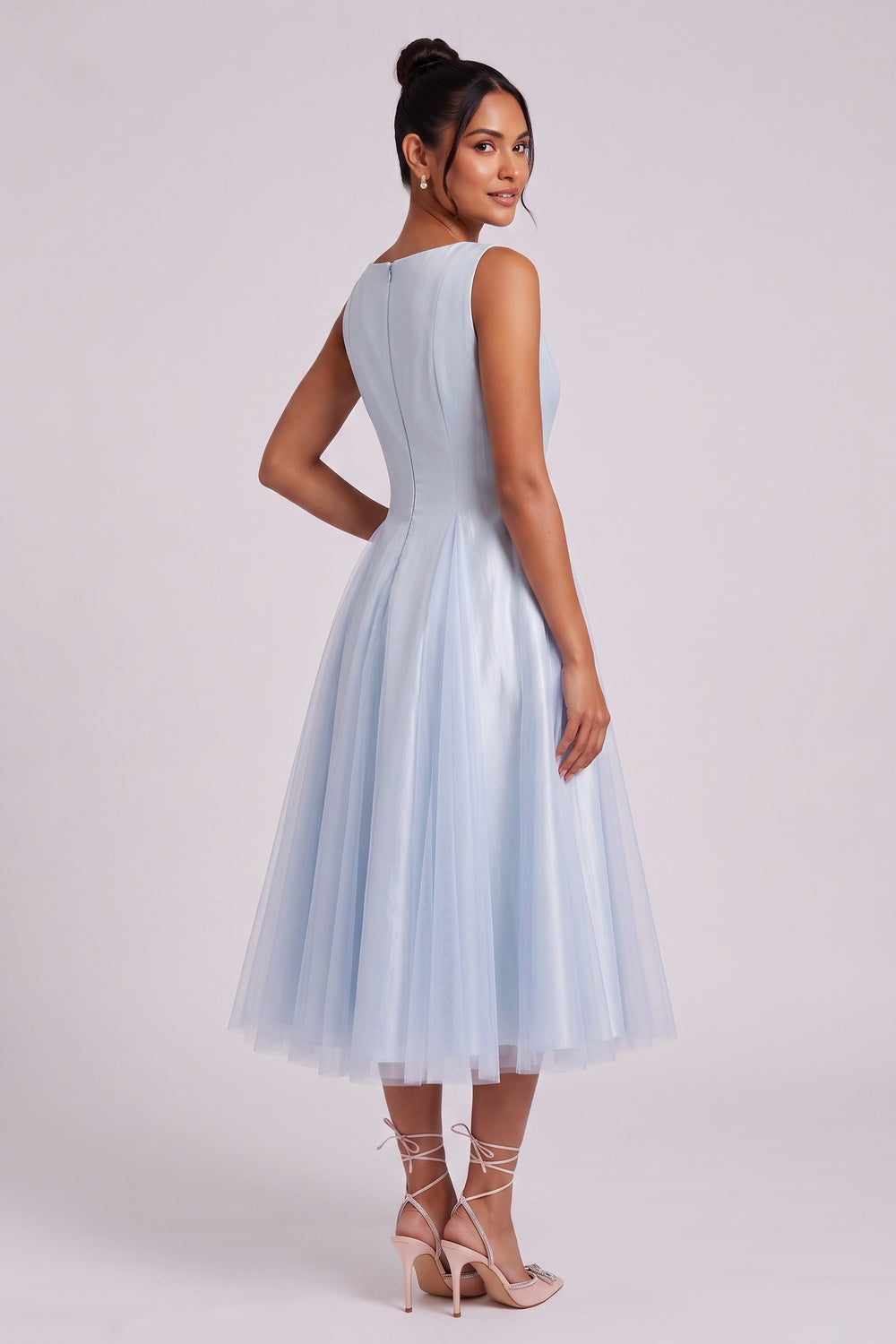 Light Blue Sleeveless Midi Dress - OWNCI Light Blue Sleeveless Midi Dress - OWNCI