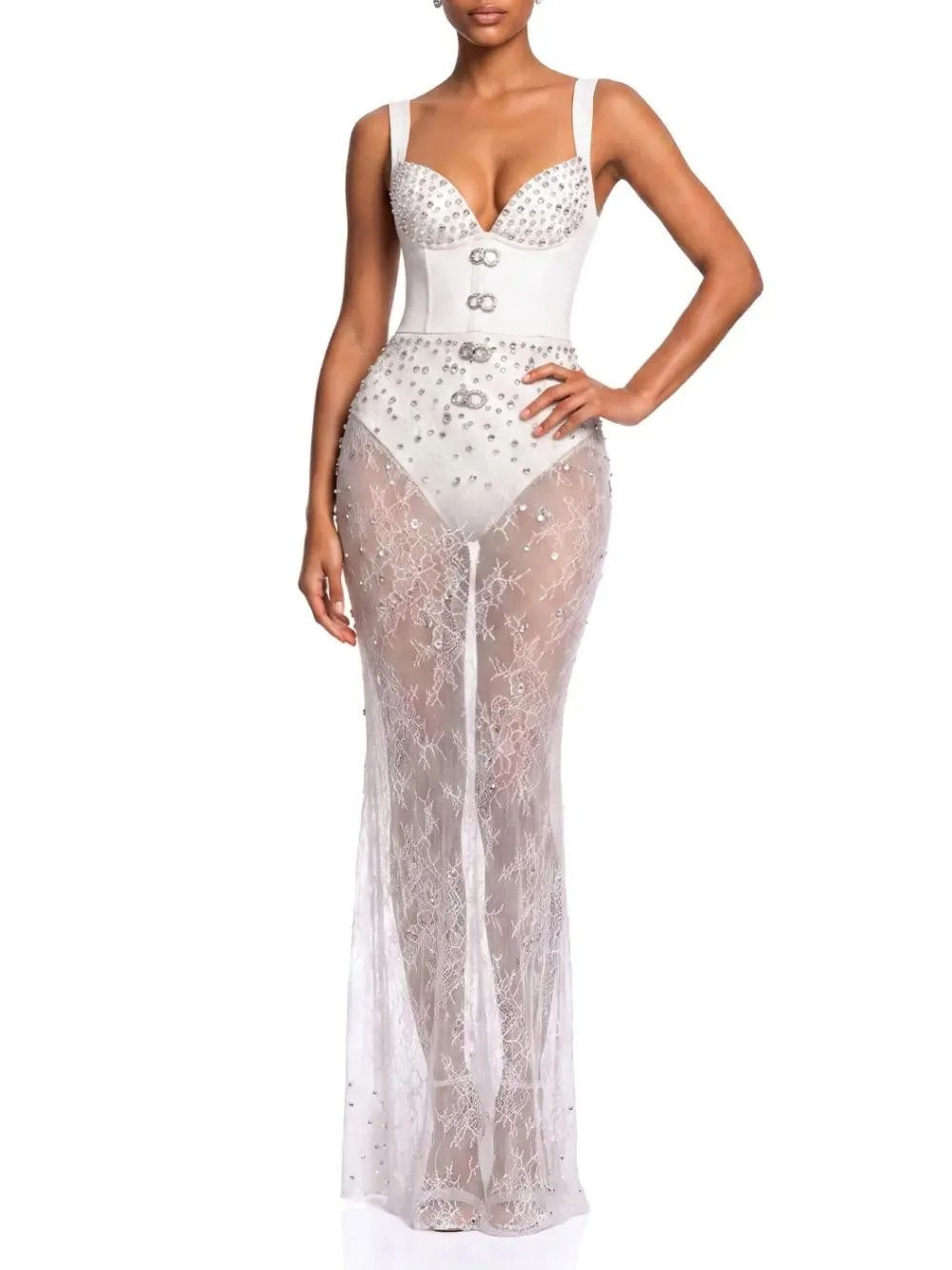 Vynora V Neck Pearl Lace Maxi Dress - OWNCI Vynora V Neck Pearl Lace Maxi Dress - OWNCI