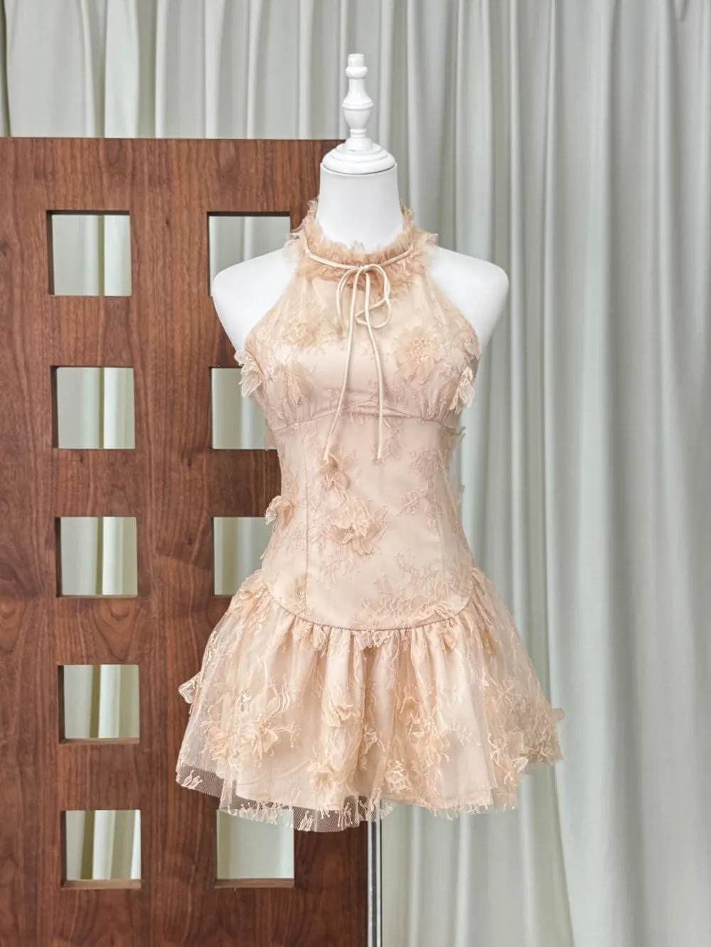 Halter Lace Mini Dress - OWNCI