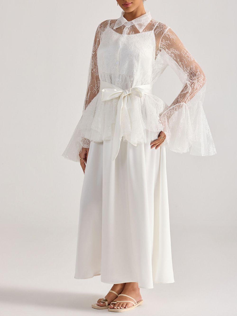 Miori White Lace Top & Maxi Dress Set - OWNCI
