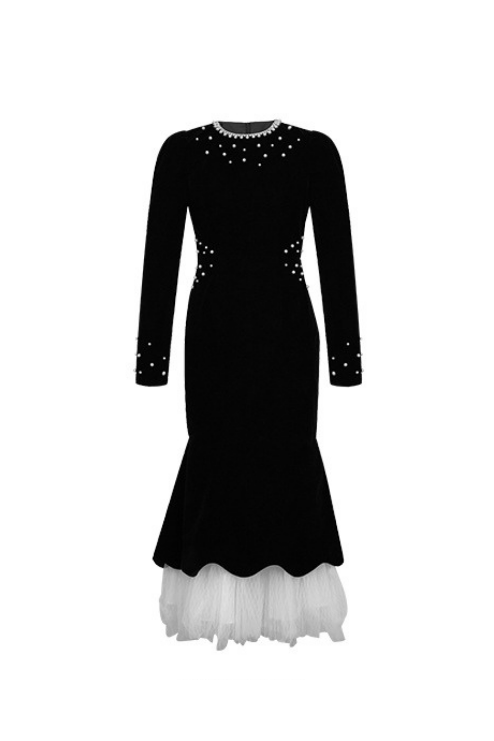 Zona Black Beaded Irregular Hem Velvet Fishtail Maxi Dress - OWNCI Zona Black Beaded Irregular Hem Velvet Fishtail Maxi Dress - OWNCI