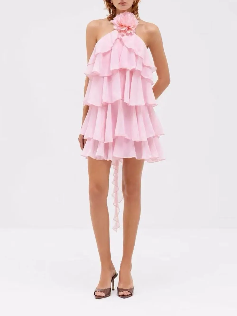 Miley Halter Flower Ruffle Mini Dress - OWNCI Miley Halter Flower Ruffle Mini Dress - OWNCI