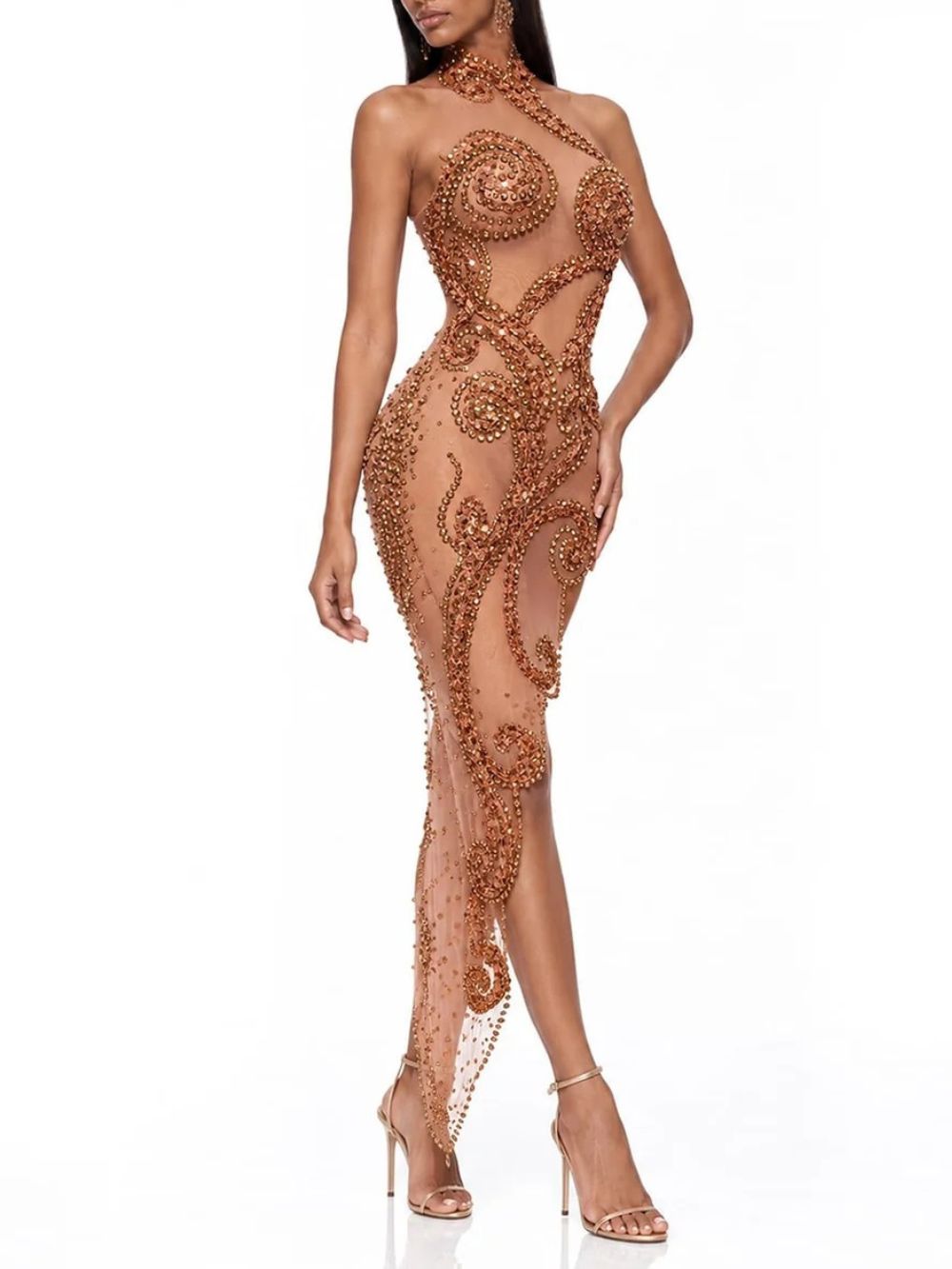 Abrisel High Neck Mesh Rhinestone Dress - OWNCI Abrisel High Neck Mesh Rhinestone Dress - OWNCI