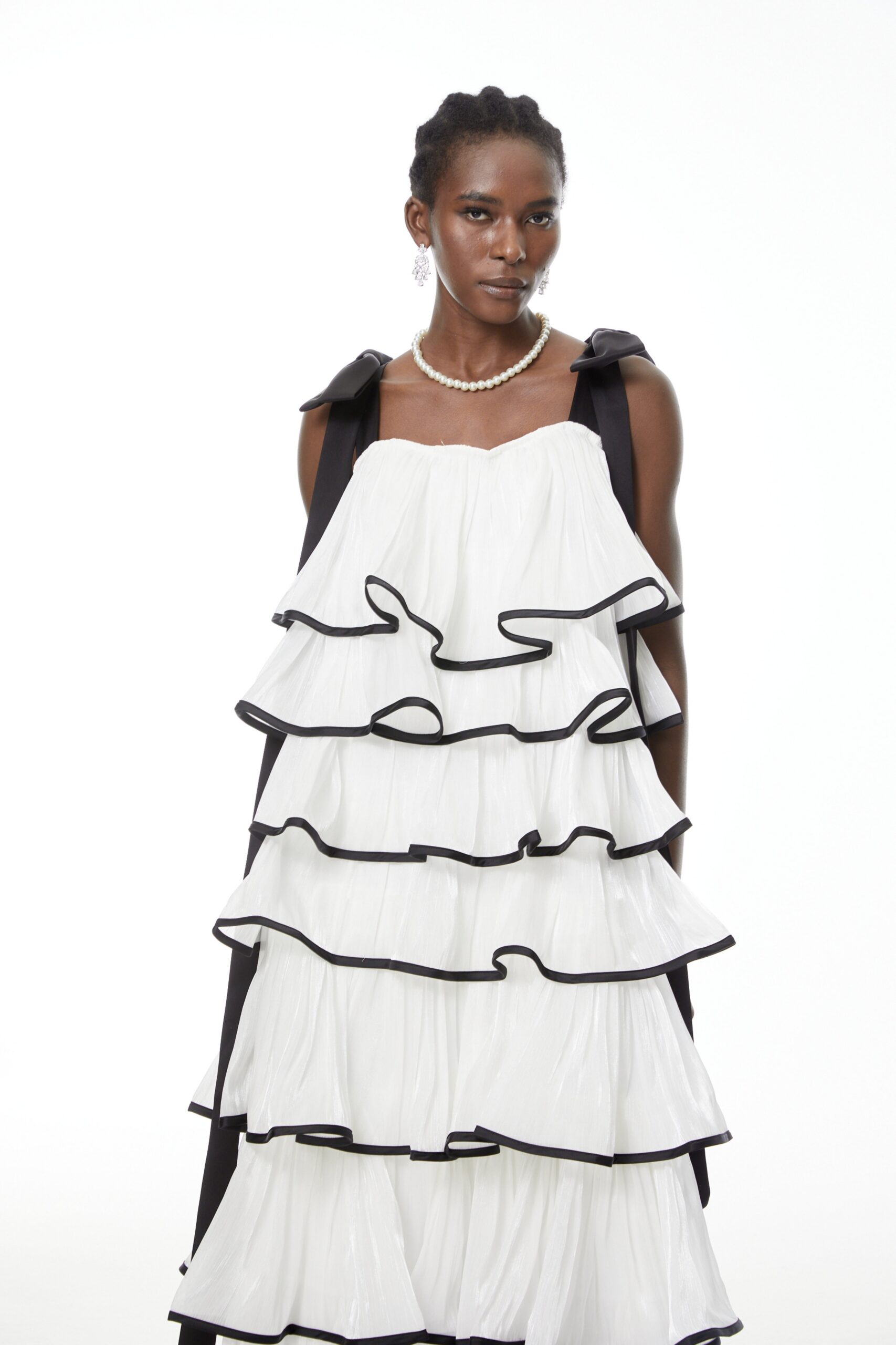 Mandy White Layer Ruffled Maxi Dress With Bows - OWNCI Mandy White Layer Ruffled Maxi Dress With Bows - OWNCI