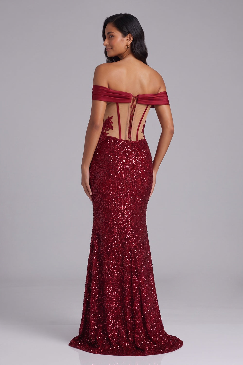 Deep Red Sequin Off-the-Shoulder Mermaid Gown - OWNCI Deep Red Sequin Off-the-Shoulder Mermaid Gown - OWNCI