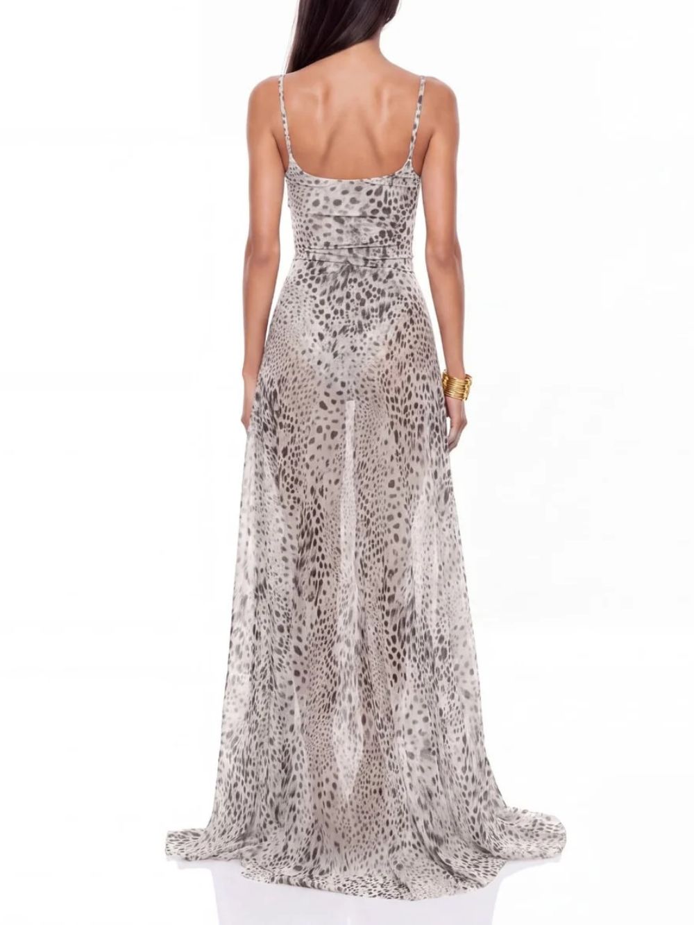 Loxven Spaghetti Leopard Maxi Dress - OWNCI