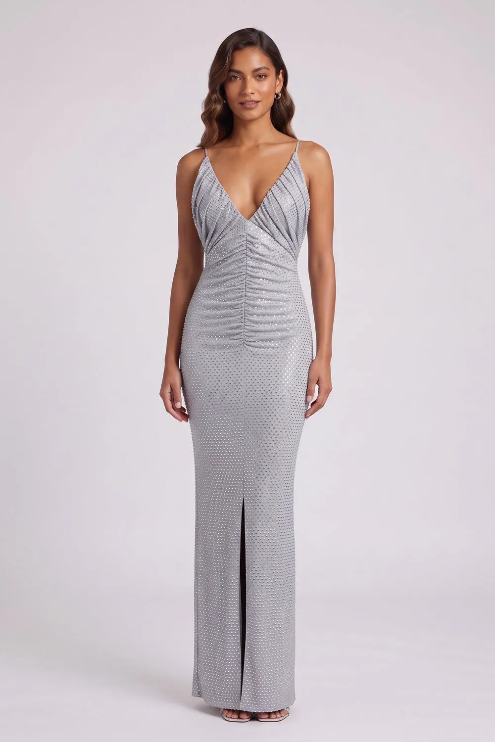 Silver Metallic Column Evening Gown - OWNCI Silver Metallic Column Evening Gown - OWNCI